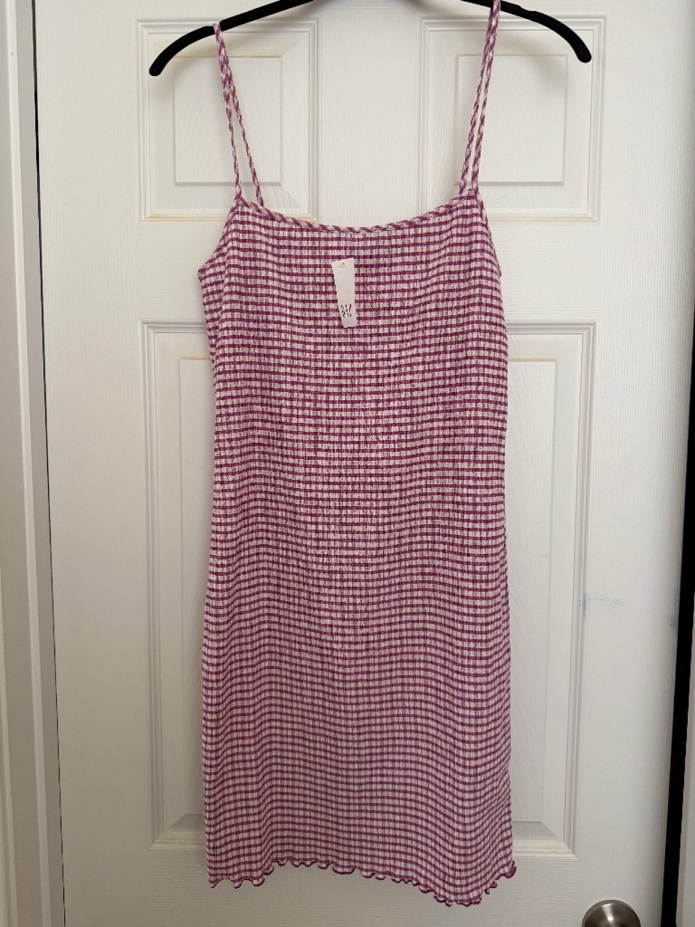 Gap Pink & White Checked Cotton Blend Stretch Strappy Fitted Sundress Size M NWT